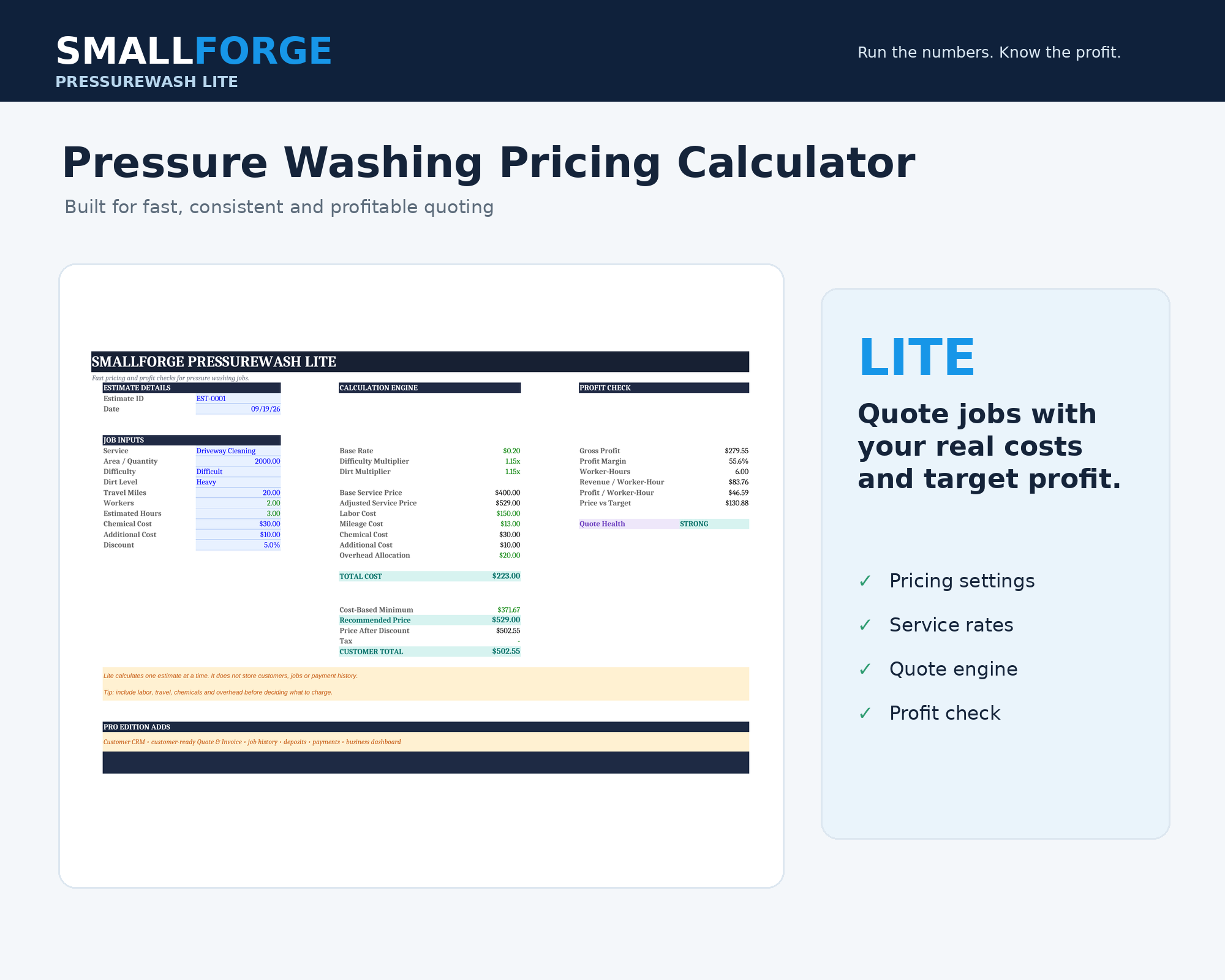 SmallForge PressureWash Lite pricing calculator cover